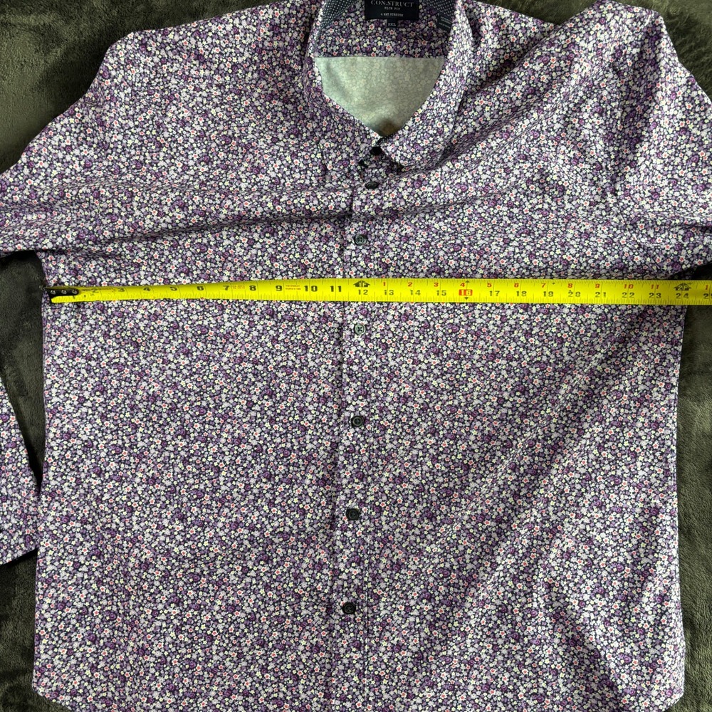 Con.Struct Mens XXL Slim Fit Purple Floral 4 Way Stretch Button Down Shirt - Picture 7 of 8